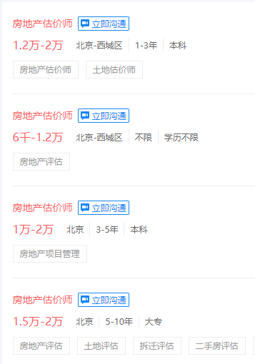 某招聘網(wǎng)站房地產(chǎn)估價(jià)師薪資
